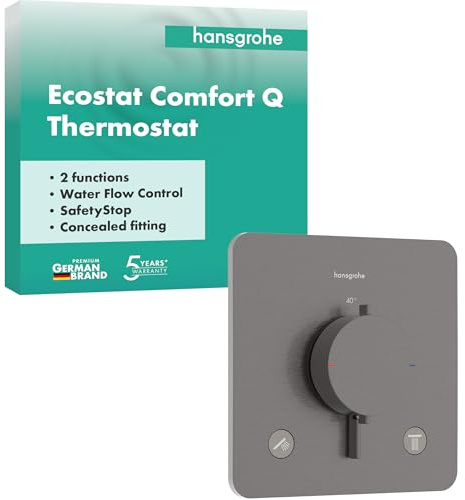 hansgrohe Ecostat Comfort Q - Duschthermostat Unterputz, Duscharmatur mit Sicherheitssperre (SafetyStop) bei 40° C, Thermostat für die Dusche, für 2 Verbraucher, Brushed Black Chrome, 33713340