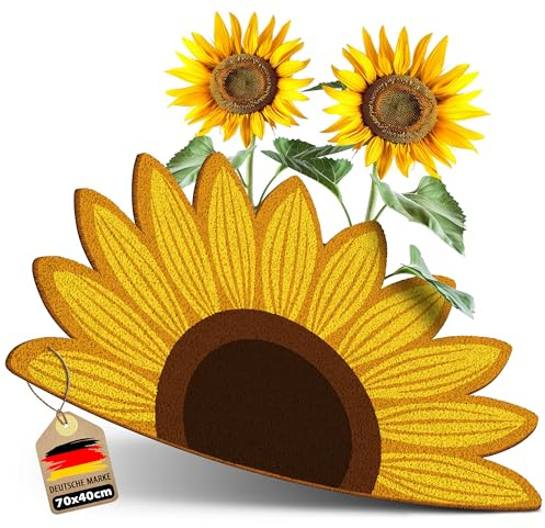 ElbFuchs Fußmatte Kokos halbrund 70x40cm Sonnenblume I Extra langlebige & rutschfeste Kokosmatte für Innen & Überdachte Außenbereiche I Türmatte mit Blumen Motiv I Ideal als Schmutzfang