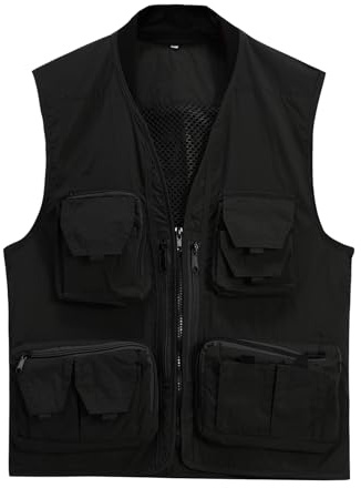 YOUTHUP Herr fiskeväst sommar utomhus verktyg arbete västar fotografi resa safari Gilet, Svart, XL