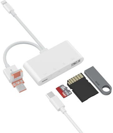 Lettore Schede SD,Lettore SD Card,4 in 1 Lettore SD,Lettore Scheda SD compatibile con iPhone 16 series, Galaxy S24/S24 Ultra, iPad Pro/iPad Air, MacBook Pro/MacBook Air