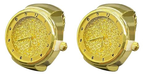 SLYHHZHMY 2 Sets Mode Ringuhr Damen Fingeruhr Rundes Zifferblatt Stretchband (Der goldene Stern)