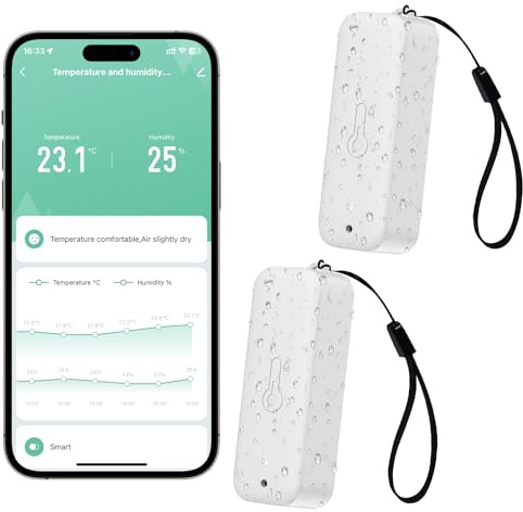 WIOONI 2Pack WLAN Thermometer Hygrometer, WiFi Temperatursensor mit App, Tuya/Smart Life Kompatibel, Temperatur Feuchtigkeit Sensor für Gewächshaus, Kühlschrank, Babyzimmer, Keller