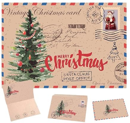 RunFar shop Vintage Weihnachtskarten mit Umschlägen, Weihnachtsgrußkarten mit Tannenbaum Motiv Retro Stil Weihnachts-Postkarten-Grußkarte Geschenk für Ihre Familie, Freunde und Liebhaber