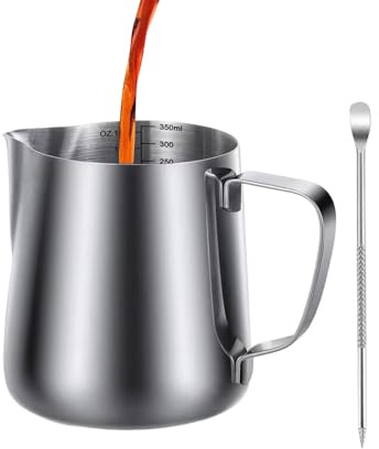 Schiumatoio per latte | Pitcher per latte in acciaio inossidabile con penna decorativa | 350 ml Accessorio per caffè per latte, arte cappuccino, per caffè, viaggi, bar, casa, cucina