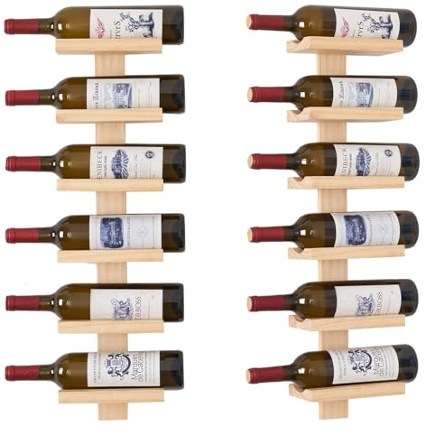 Bar Amigos Portabottiglie da parete verticale in legno di pino massiccio, rustico, salvaspazio, per cucina, sala da pranzo o bar di casa (12 bottiglie)