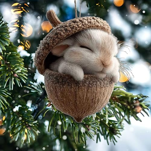 3D Forests Animal Acorn Ornaments, Waldtiere Eichels Ornaments, Lustiger Weihnachtsbaumschmuck Waldtier für Heims Deko, Niedliche Tannenzapfen Tiere Anhänger Weihnachtsbaumschmuck (#B)