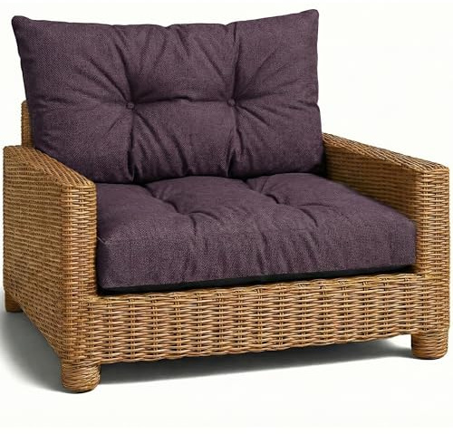 Dyna Lounge Trädgårdsmöbler - Set: sittdyna 60x60 cm och ryggkudde 40x60 cm Rygg Rattan Perfekt för balkong terrass soffa utomhus komfort tjock stoppning hållbar Bordeaux Eko Linne