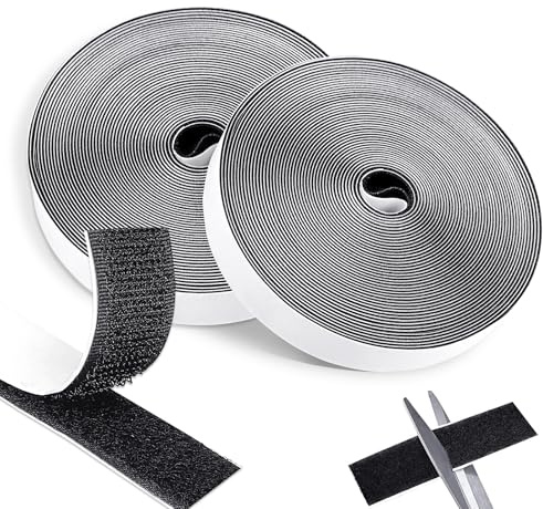 Redamancy 10m x 20mm Klettband Selbstklebend, Extra Stark Doppelseitig Klebende, Haken und Loop Band Klebepad für Stoff Fliegengitter Couch-Kissen Teppich(Schwarz)