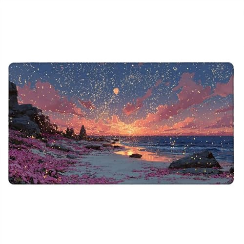 Tappetino Mouse Gaming XXL, 1600x800x3mm Grande Tappetino Scrivania Cuciti Base in Gomma, Mouse Pad Impermeabile Antiscivolo, Desktop Ufficio, Migliora Precisione Velocità (Spiaggia Stellare) xR7-845