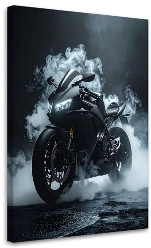 Feeby Bild auf Leinwand - Wandbilder Wohnzimmer Aesthetic - Schwarzes Sportmotorrad - 80x120 1tlg - Schlafzimmer Wandekoration - Bilder Zimmer - Living Room - Deko Wandbilder - Moderne Bild