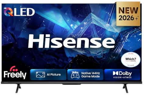 Hisense 43 43E78STUK PRO Hi-QLED 144Hz 4K Ultra HD AI Smart TV with Freely, Netflix, Disney+ and YouTube - Hi-QLED Colour, Built-in Subwoofer, AI Smooth Motion, AMD FreeSync Premium, Filmmaker Mode