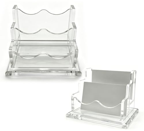 Zyrtkeriom Étui de Rangement pour Cartes de Visite en Acrylique - Porte-cartes de visite Professionnel, 2 Compartiments, Capacité de 120 Cartes - Idéal pour Bureau, Salon, Hôtel, Clinique