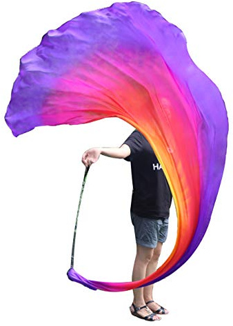 Winged Sirenny 270cm Groß Bauchtanz Seidenschleier Poi Bälle mit Halbkreis Tuch, Echte Seide Jonglierset Schleier VOI, 1 Stück