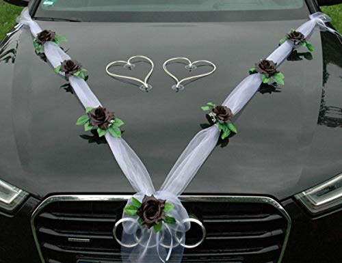 Organza M + Schleife Auto Schmuck Braut Paar Rose Deko Dekoration Autoschmuck Hochzeit Car Auto Wedding Deko Ratan Girlande PKW … (Schwarz Weiß H)