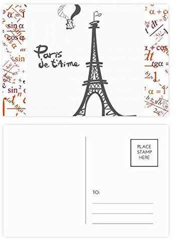 Postkarten-Set mit Linienzeichnung, Eiffelturm-Silhouette, Paris-Formel, 20 Stück