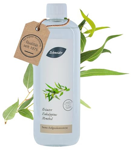 Saunabedarf Schneider Sauna Aufguss Konzentrat Eukalyptus mit Kräutern und Menthol - 1000ml, naturreine, ätherische Öle, wohltuender Saunaaufguss & langanhaltendes Dufterlebnis