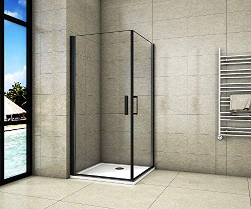Aica Sanitär Duschkabine 80x100cm Duschabtrennung Schwarz Drehtür aus 8mm Sicherheitsglas mit Nanobeschichtung 200cm Höhe