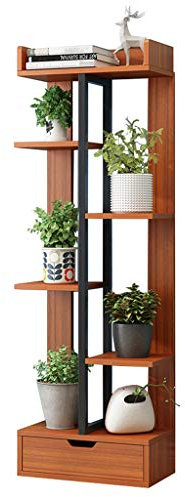 Hohe Plant Stand Indoor or Outdoor Modern Blumentreppe aus Holz und Metall Pflanzentreppe für Innen Außen Garten Pflanzenregal Blumenregal Wohnzimmer Bonsai Dekor, Braun