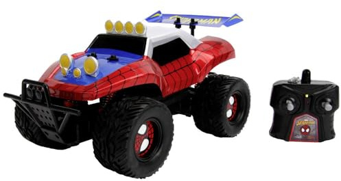 Jada Toys Marvel RC-Auto Spiderman, Buggy, Ferngesteuertes Auto, Turbofunktion, 2-Kanal Funkfernbedienung, USB-Ladefunktion, inkl. Batterien, 1:14, rot/blau