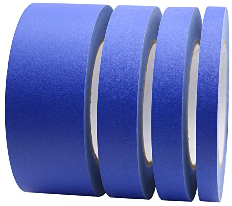 BOMEI PACK 4 Pack Blue Painters Tape, 1/2 3/4 1” 2” x 60yds, Multi Size Painting Masking Tape, Clean Release Paper Tape for Home and Office