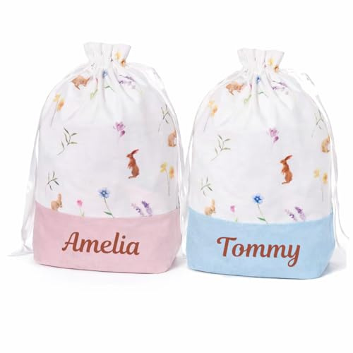 Hoolaroo Personlised Easter Basket, Easter Hampers For Children Personalised Easter Baskets Bags For Kids Egg Hunt Bucket Lilac Bunny
