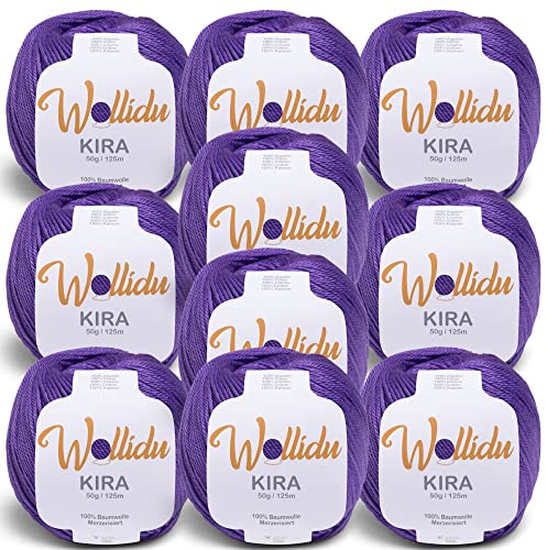Wollidu Kira 100% Baumwolle zum Stricken und Häkeln 10 x 50g Set Häkelgarn Strickgarn - Lila