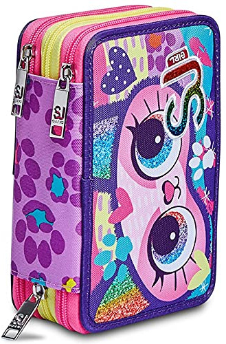 SJ GANG STYLE JAM GANG Astuccio Scuola 3 Zip, Organizzato Completo con Pennarelli Matite, Per bambine, Scuola e Tempo Libero