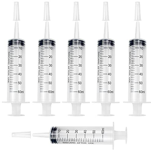Baven 6 Stück Spritzen 60ml Plastikspritze mit Verschlusskappe Steril Ohne Nadel für Wissenschaftliche Labors Industrielle Tierfütterung Flüssigkeitsmessung und Abgabe Einzeln Versiegelt Dosierspritze