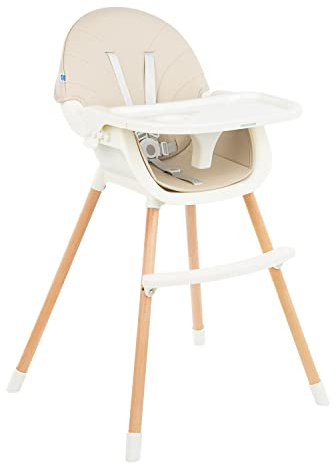 Kikkaboo chaise haute enfant Nutri 2en1 pieds bois repose-pieds plateau amovible, coloris:beige