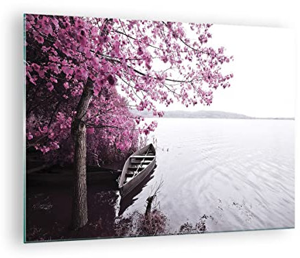 ARTTOR Vidrios decorativos Lago Rosa árboles Cuadro Sobre Vidrio Moderno 70x50cm Decoracion Salon Dormitorio Cocina Cuadros Pared Impresiones Impresión en Cristal Wall Art Prints Decor GAA70x50-4147
