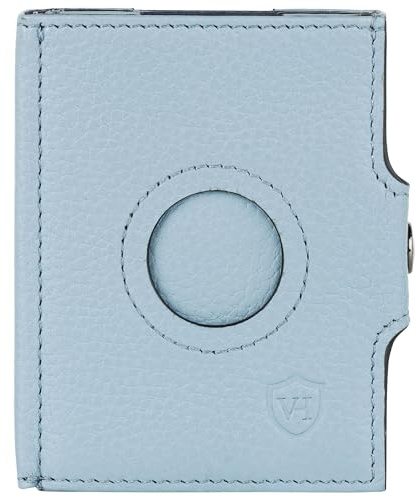 VON HEESEN Airtag Slim Wallet mit Münzfach & RFID-Schutz - Airtag Portmonee Herren klein aus echtem Leder - Mini Geldbörse - Kreditkartenetui Kartenetui - Portemonnaie Geldbeutel Hellblau