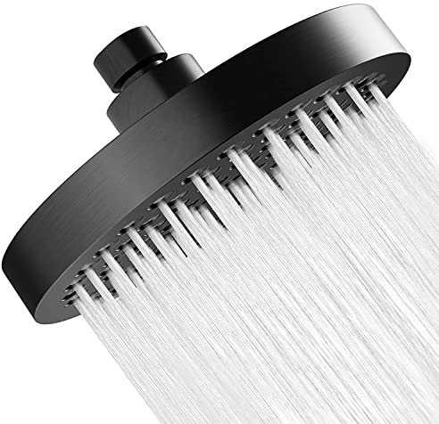 JINYOMFLY Soffione Doccia Anticalcare, Soffione Doccia Fisso a Pioggia, Rotondo Testa Doccia Regolabile 360°, Pulizia Automatica, Negro