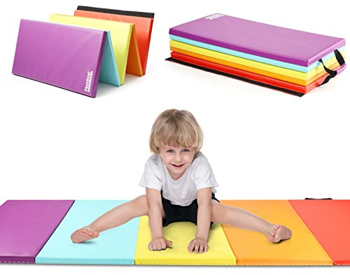 PhysKcal 5-Panel Folding Gymnastics Tumbling Mat with Carrying Handles, Thick Exercise Mat, Foldable for Kids, Padding MMA, Gymnastics, Activity Play