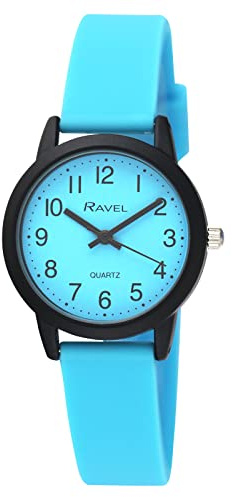 Ravel - Montre-Bracelet en Silicone pour Femme « Summer in Black » (Boîtier de Montre 30 mm) - Quartz Analogique - R1813.3 - Bleu