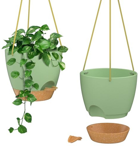 ZMTECH 25cm Blumenampel Hängend Blumentopf Hängeampel Kunststoff Hängeampel für Pflanzen Für Innen Außen Zimmer, Decken, Balkon Und Garten(Set of 2, Grün)