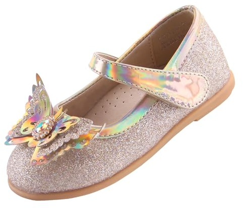 EIGHT KM Kleinkind Mädchen Kleid Schuhe Ballerinas Mary Jane Hochzeit Prinzessin Schuhe EKM7063 Sparkly Glitter Schmetterling Minerva Gold EU Größe 23