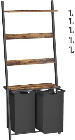 VASAGLE BLH221B01 - Cesto para la colada con escalera para toallas, toallero con cesta para la colada, 73 x 33 x 177 cm, toallero, 2 compartimentos, estantería para escaleras, mueble de baño, color
