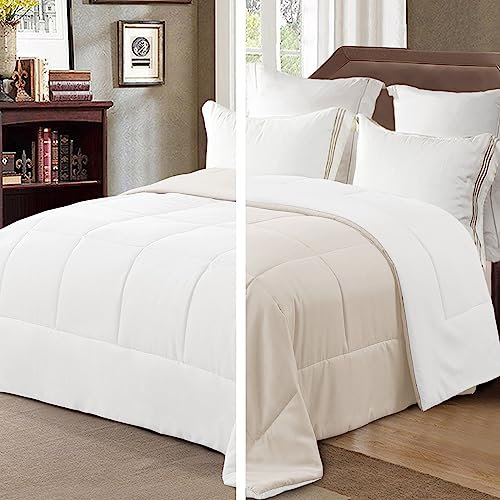 Exclusivo Mezcla 7.5 Tog King Size Duvet All Seasons, Ultra Soft Reversible Coverless Duvet, Lightweight Down Alternative Comforter, 230x220 cm Beige/White