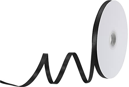 sourcing map 10 mm x 46 Meter Satinband, Doppelseitige Schleifenband Polyester Geschenkband für Deko Party Hochzeit Geburtstag Trauer Geschenkverpackung Band, Schwarz