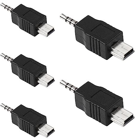 SinLoon Mini USB a 3.5mm Jack Audio Adapter 5Pcs 4 Ploe 3.5mm Macho a Mini USB Male Car AUX Convertidor de Salida de Audio para Adaptador de Auriculares Active Clip Mic (Mini USB to 3.5mm Jack)