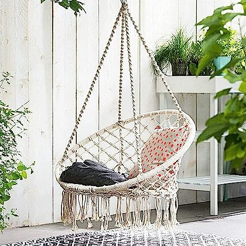 Silla Colgante Columpio Con Borlas, Silla Hamaca, Columpio Colgante, Silla Colgante De Cuerda De Algodón, Silla Colgante, Decoración De Habitación For Niñas Adolescentes, Silla Hamaca For Interior, Ex