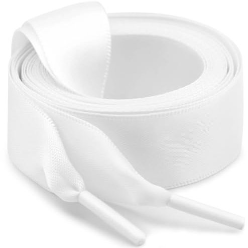 WEGOODZF Flat Satin Ribbon Shoelaces: 2 Pairs of 2CM Wide 100CM Long White Silk Shoe Laces for Trainers Pumps Sneakers