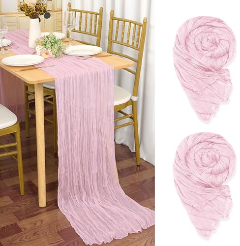 2 stycken Rosa Gasväv Bordslöpare Baby, 90 x 300 cm Djup Ljusrosa Ost Bordslöpare för Bröllop Bachelor Baby Shower Födelsedagsfestdekorationer