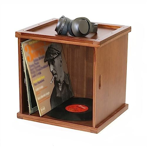 Plattenständer Aufbewahrungsbox for Schallplatten, Schallplattenkiste aus Holz mit Griff – Tischplatte aus Kiefernholz, Albumhalter und Organizer, stapelbare Aufbewahrungsbox for Schallplatten Schallp