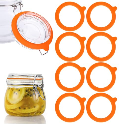 Silicone Jar Gaskets Seals Replacement, 8 Pcs Standard Rubber Airtight Seal Rings Gasket for Mason Storage Jars Glass Cans (Orange)