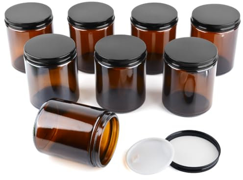 SXUUXB 8 Stück 240ml Cremedosen zum Befüllen, Braunglas Glasbehälter mit Deckel, Amber Braun Glasbehälter für Gesichtscreme, Lotionen, Kosmetik, Ätherische Öle und Lagerung (7x9cm)