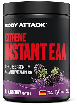 Body Attack Extreme Instant EAA Pulver Blackberry 500 g | vegan, 8 essentielle EAA Aminosäuren für eine proteichreiche Ernährung & intensives Training - Ideale 2:1:1 Ratio
