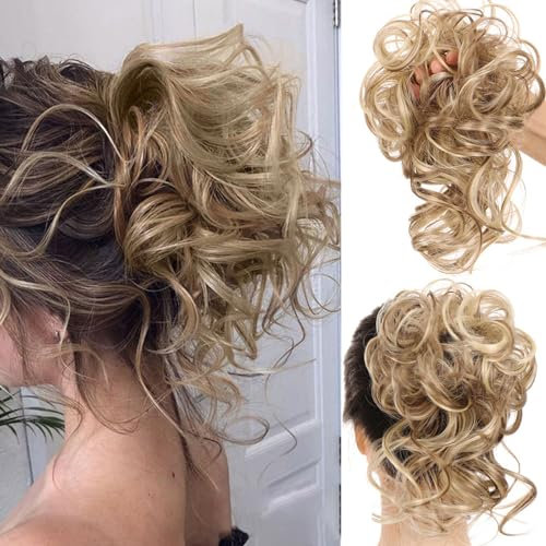 RPAEOY 2 Pièces Chignon Postiche Cheveux Elastique Postiches Bouclés Ondulés Chouchou Cheveux Naturel Faux Grande Chignon pour Femmes Fille (Marron clair)