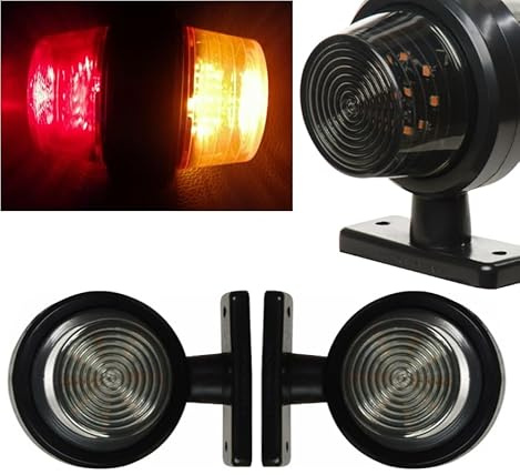 2x Feux de gabarit et d'Encombrement Courts LED 12-24V Rouge Orange Cabochon Teintée Fumée Base en Caoutchouc Position Lateral Camion Remorque Fourgon Agricole