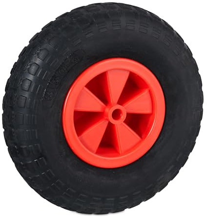 Relaxdays Rueda de Carretilla de Goma Maciza, 3.50-6, Llanta Plástica, Carga hasta 100 kg, Antipinchazos, Negro y Rojo